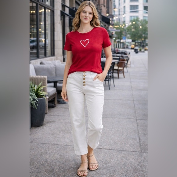 Northern Reflections Pants - White Crop Wide Leg Ankle Pants with Tan Buttons Closure Size 4